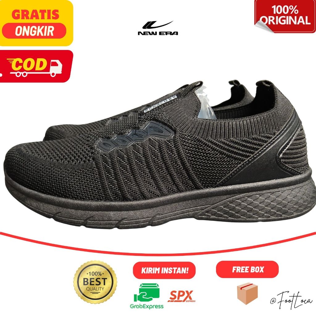 Sepatu Pria Dewasa Hitam Slip On Nyaman Anti Slip Rajut New Era Wills 02 Size 39-43 Casual Harian Pr