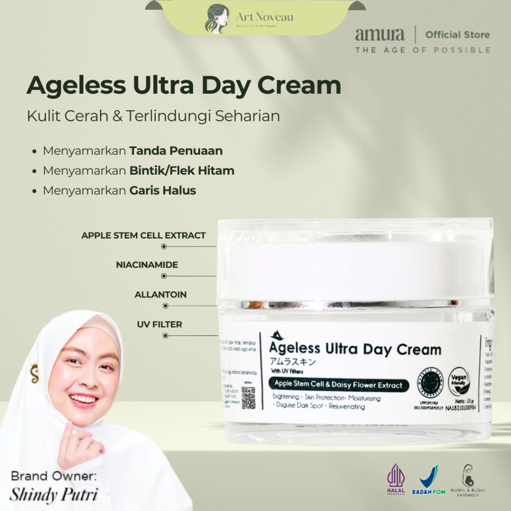 Amura Official - Ageless Day Cream - Menyamarkan Bintik & Flek Hitam - Meratakan Warna Kulit Wajah -