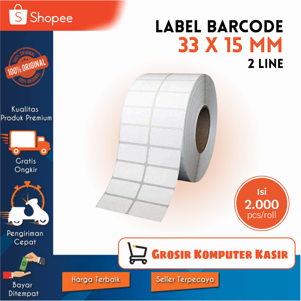 Label Barcode Thermal 2 Line 33x15 mm [2000 PCS] | Label Barcode 1 Line 33x15 [1000 pcs] | Label Bar