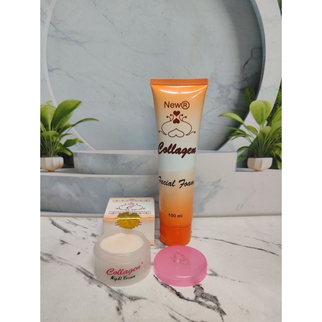 paket 2in1 perawatan wajah cream collagen malam holo gold dan facial foam collagen New r BPOM