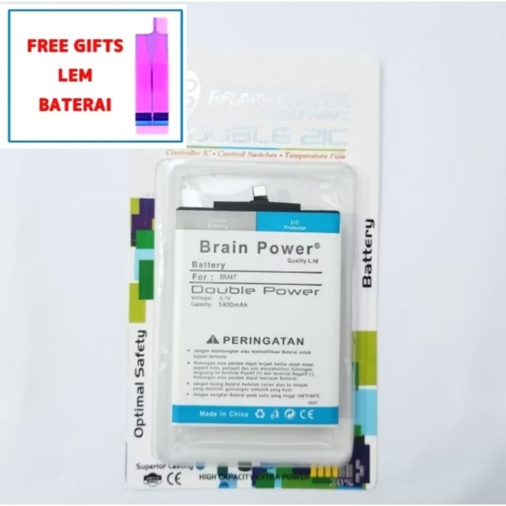 Baterai Batre Tanam Redmi 3 / Redmi 3 Pro/ Redmi 3S / Redmi 3X / Redmi 4X Merk Brain Power 5800 MAH 