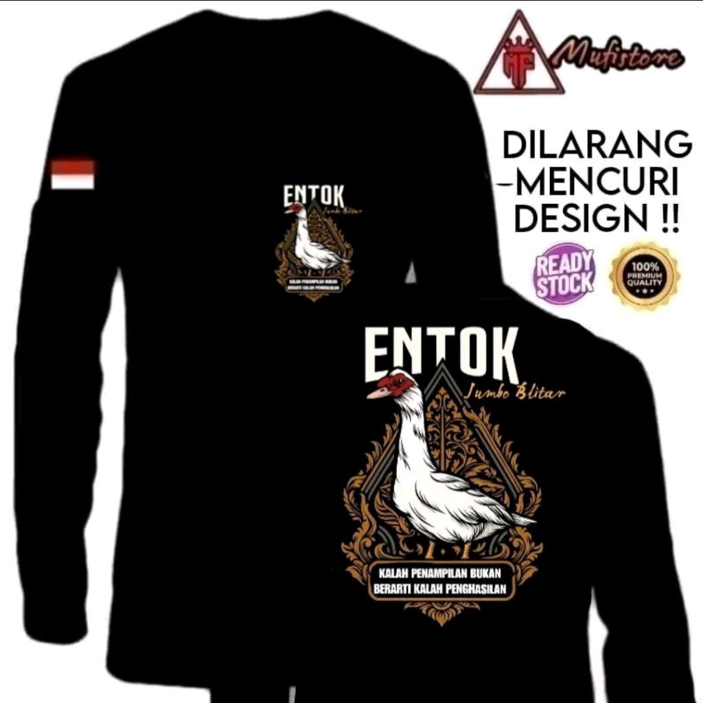 KAOS LENGAN PANJANG ENTOK JUMBO BLITAR MOTIF WAYANG COKLAT PUTIH