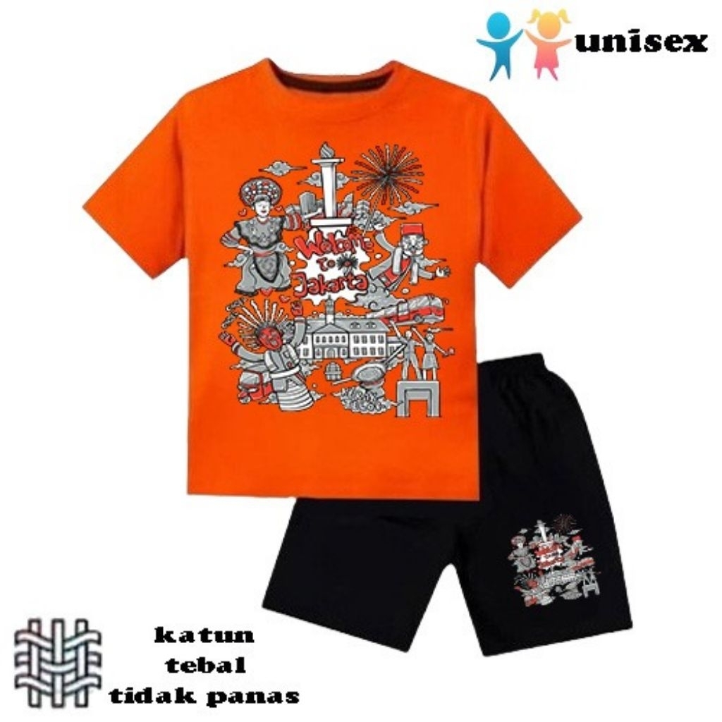 setelan baju anak laki-laki perempuan baju kaos anak laki-laki perempuan motif jakarta ondel ondel m