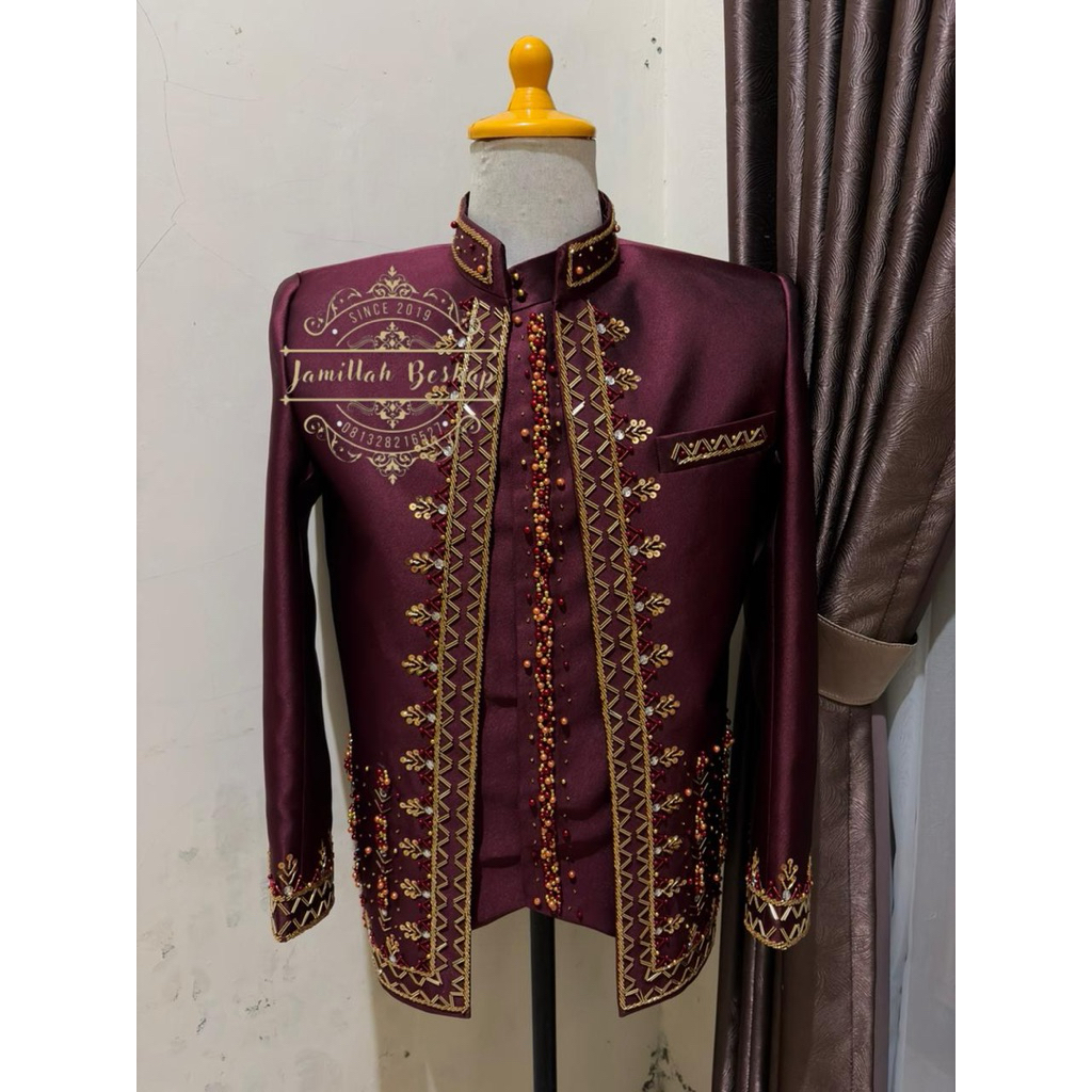 beskap pengantin pria || beskap dark maroon || beskap maroon tua || beskap wollglossy || beskap prem