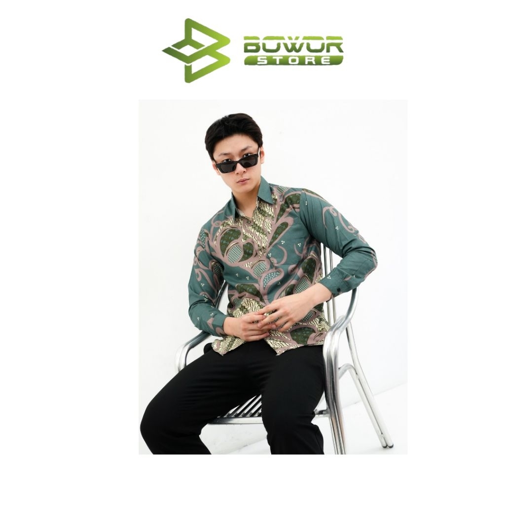 Bowor Store - Wismilak Ijo Batik Pria Lengan Panjang Slimfit Style Atasan Batik Pria Modern