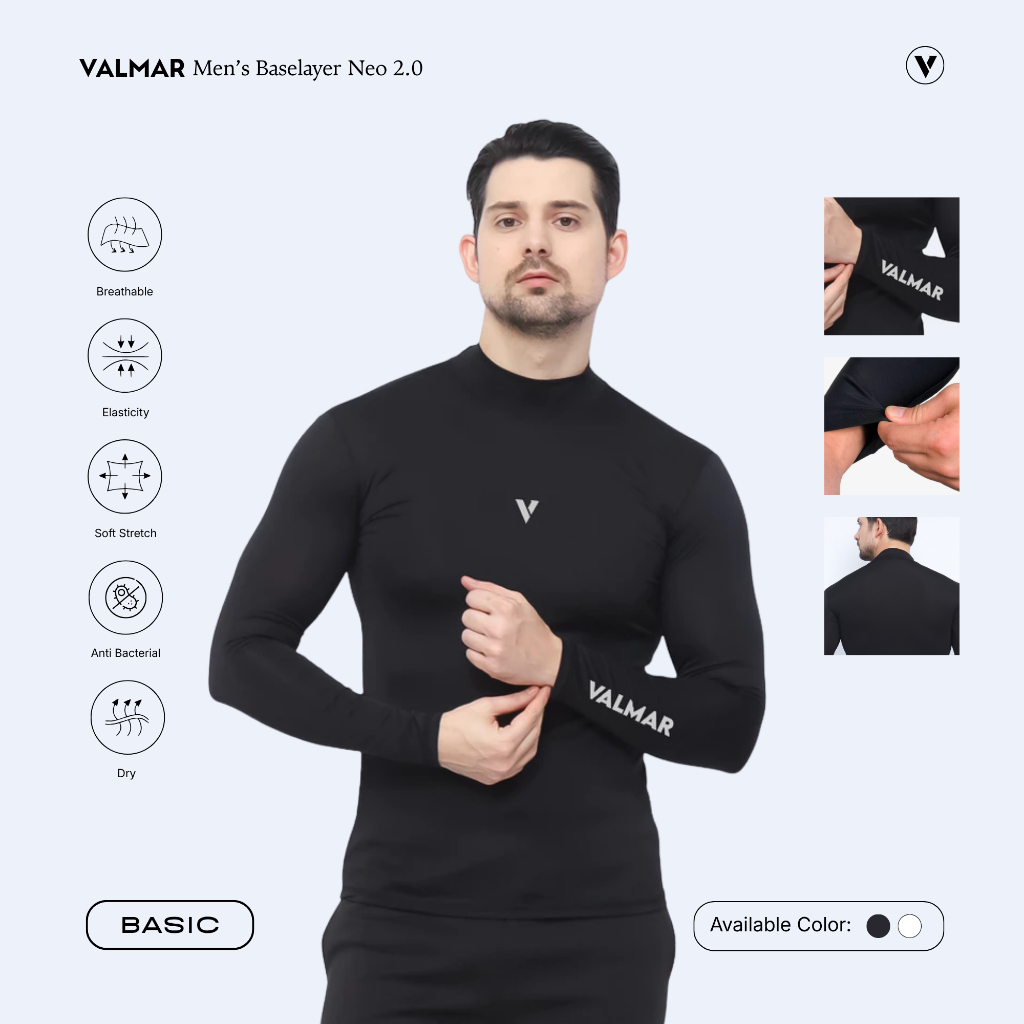 VALMAR SPORTWEAR Neo 2.0 Manset Lari pria Baselayer Lengan Panjang Turtleneck Compression Quick Dry 