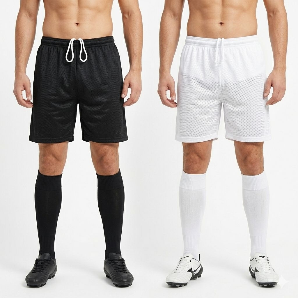 CELANA POLOS PENDEK BOLA FUTSAL HITAM DAN PUTIH BAHAN DRY-FIT JARUM PREMIUM QUALITY CELANA PUTIH UNT