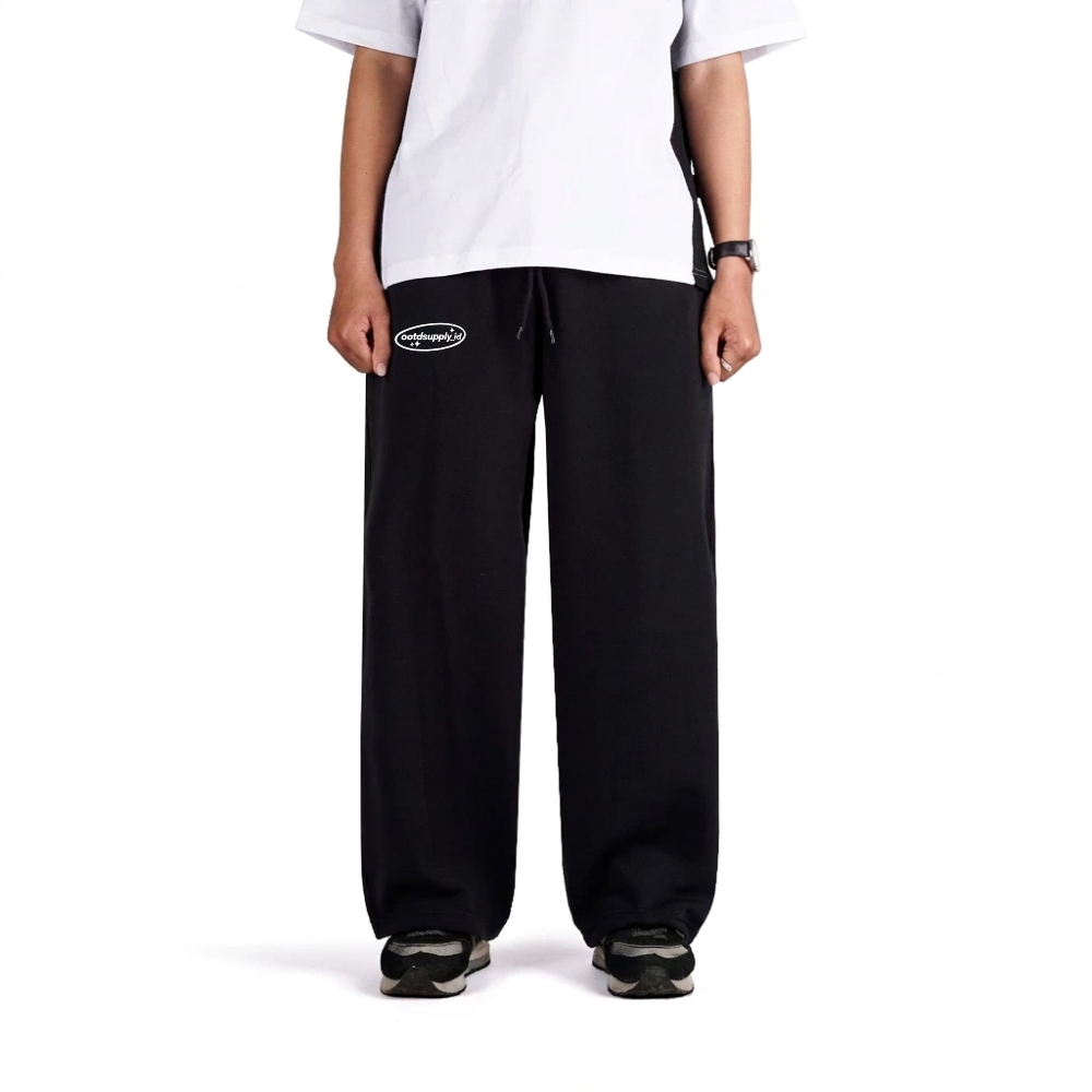 OOTDSUPPLY ID Celana Sweatpants Loose Baggy Pants Fleece Black Vast