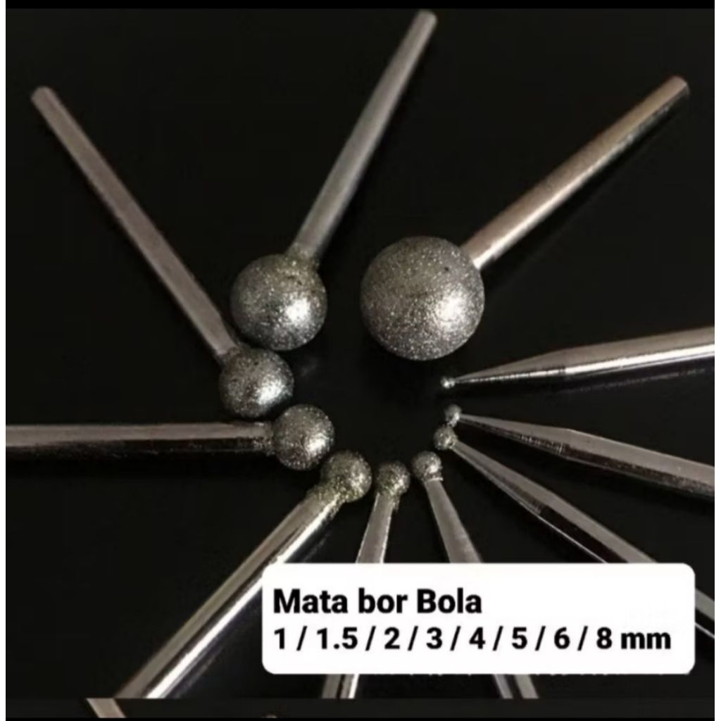 Minimal 5pcs Mata Bor ball bola bulat batang as 2.35mm dan 3mm grafir tuner ukir gerinda pahat ampel