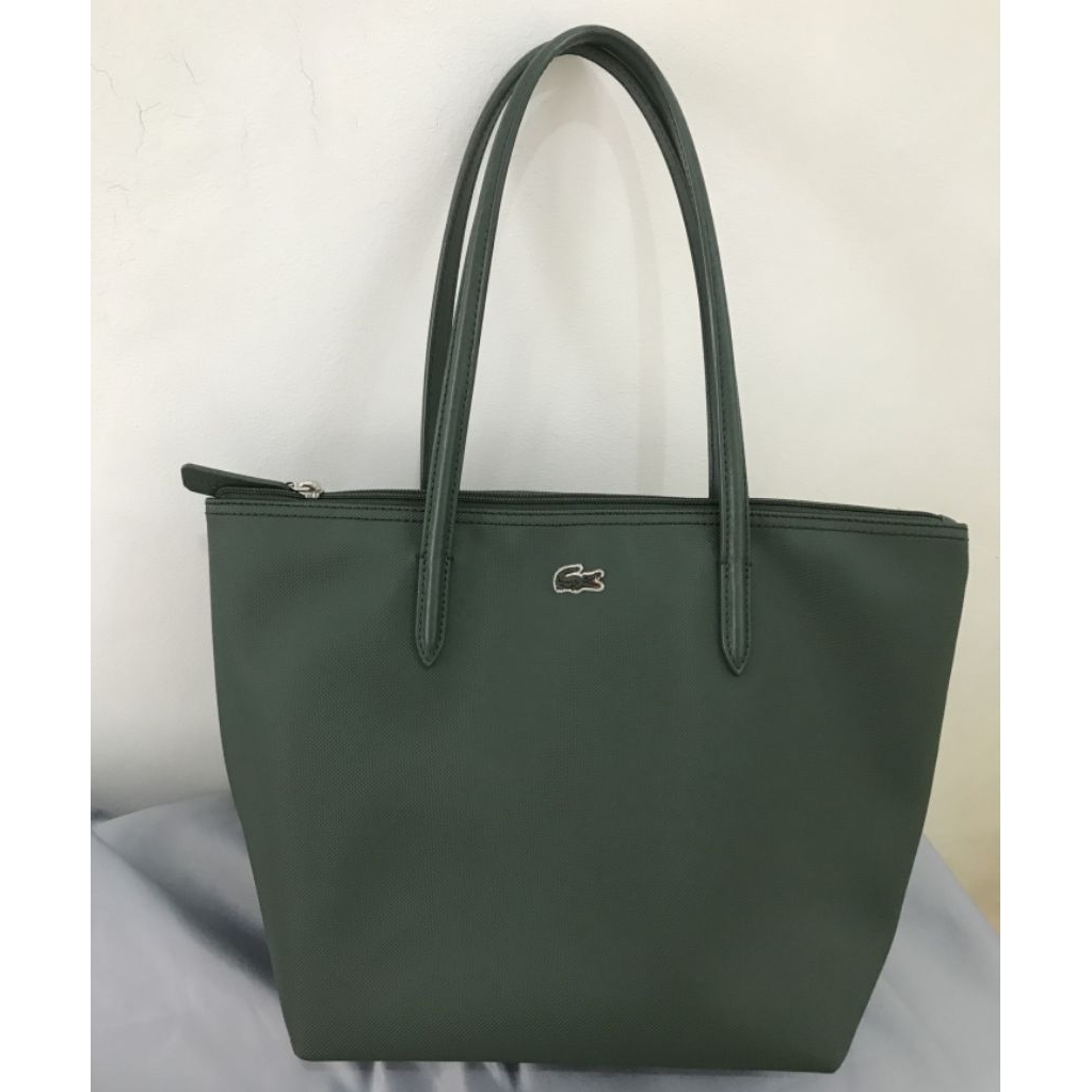 PRELOVED LACOSTE TOTEBAG SIZE SMALL GREEN COLOUR ORIGINAL JUAL TAS MURAH BEKAS BAGUS BRANDED ZIPPER 