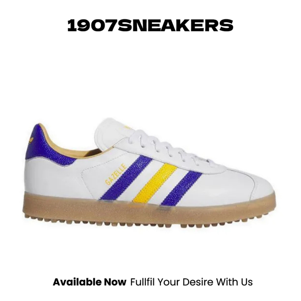 Sepatu Golf Unisex Adidas Og Gazelle - Ftwr White/Lucid Blue/Crew Yellow ADFJR6700