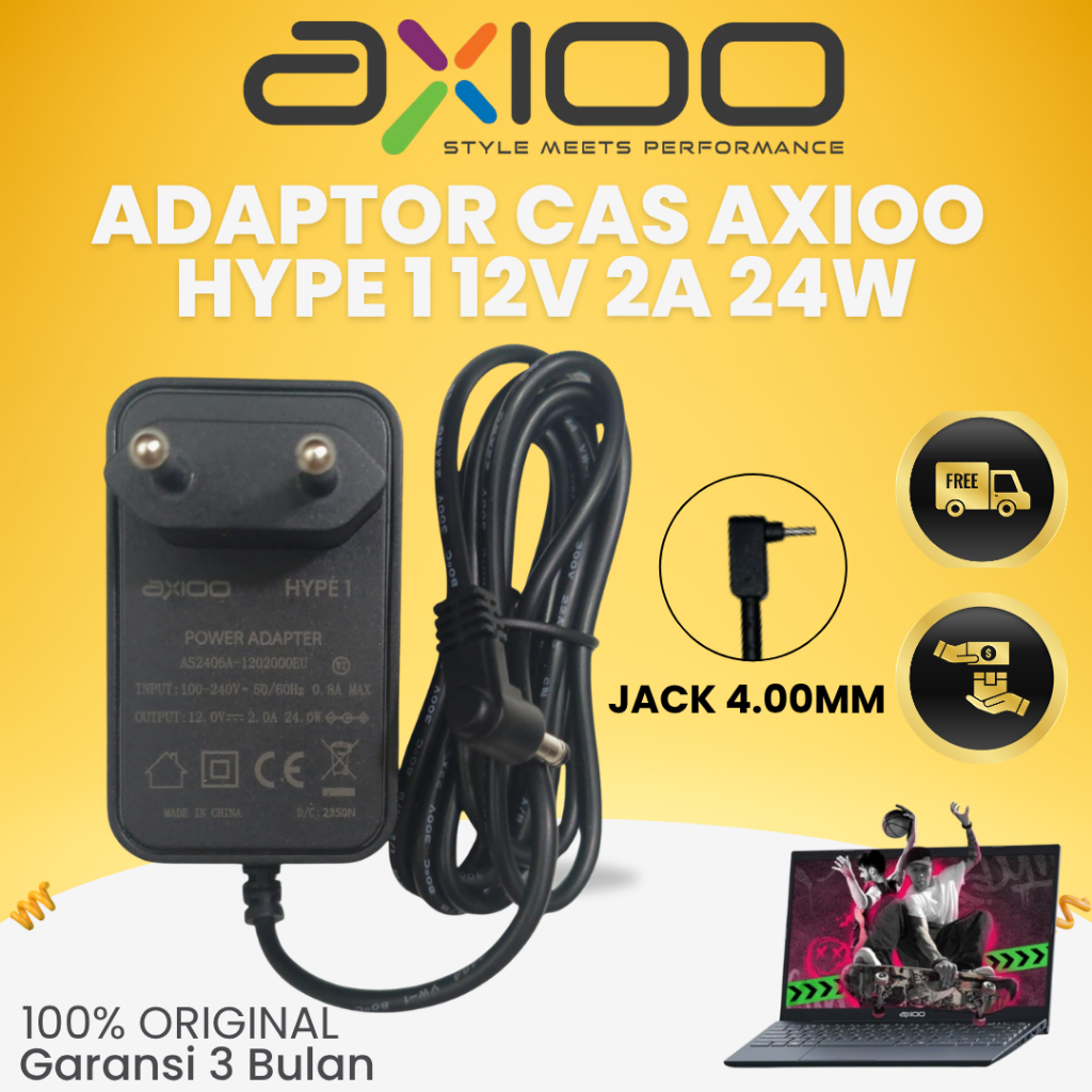 ADAPTOR CAS LAPTOP AXIOO HYPE 1 | CAS 12V 2A 24W | GARANSI 3 BULAN ORIGINAL