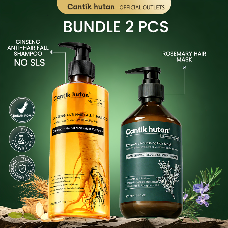 Cantik Hutan Shampoo Anti Rontok 300ml + Hair Mask Rosemary Keratin 300ml Ginseng Perawatan Rambut A