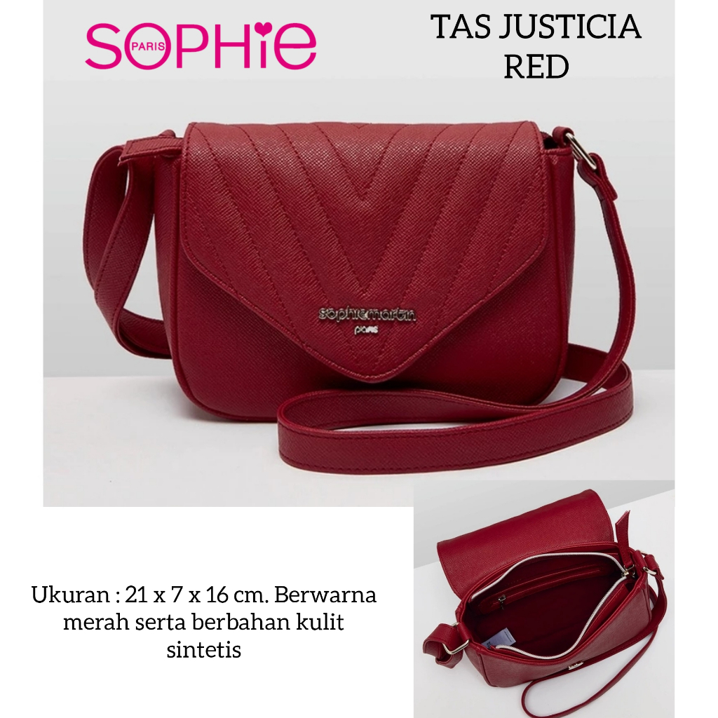 TAS JUSTICIA RED SOPHIE MARTIN PARIS TAS SELEMPANG MERAH WANITA
