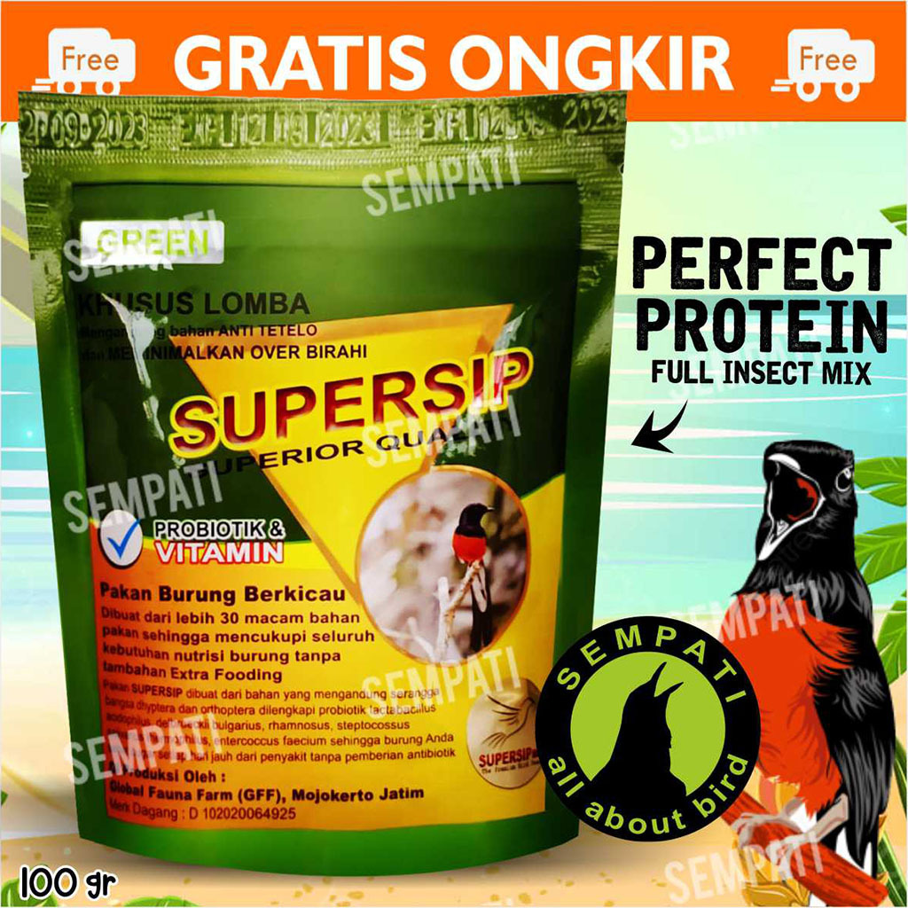 SEMPATI SUPERSIP HIJAU PAKAN VOER PUR LOMBA BURUNG MURAI BATU CILILIN CIBLEK KACER CENDET VOER SUPER