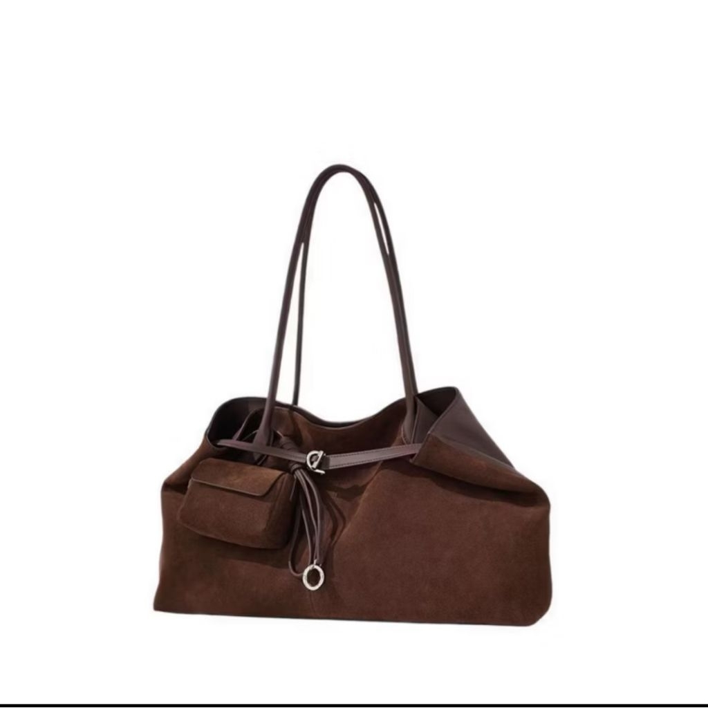 Pazzion Santina tote bag suede warna dark brown original.