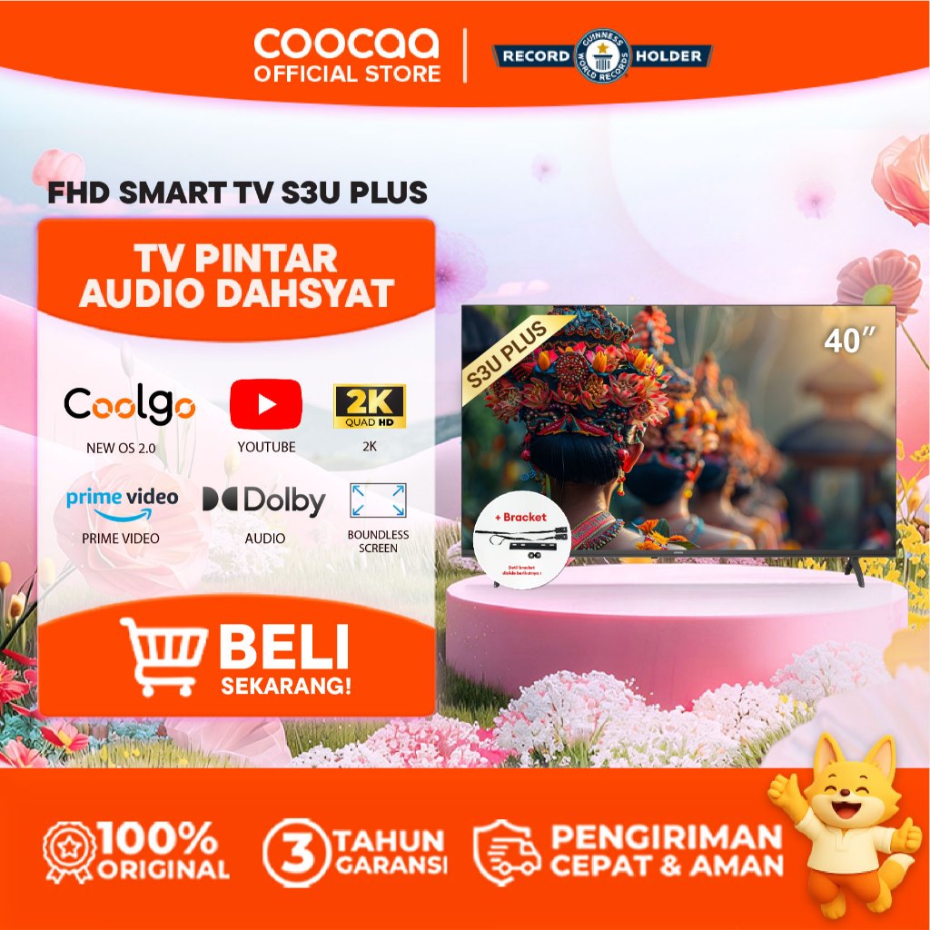 [+BRACKET] NEW COOCAA 40 inch  S3U PLUS - Coolita 3.0 - Smart TV - Youtube/ Prime Video - Dolby Audi