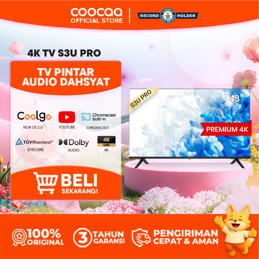 COOCAA 43 inch S3U PRO - Smart TV - Digital TV - 4K - UHD - Dolby Audio - Youtube - Mirroring - Boun