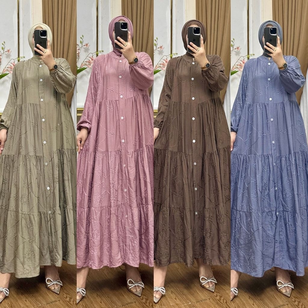 Dress Bordir Katun Linen Premium,MIDI bordir terbaru
