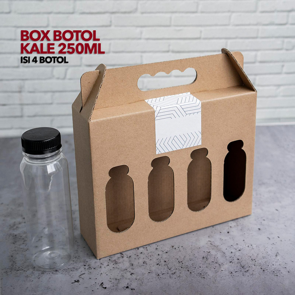 Dus Botol Kale 250ml Isi 4 Box Jinjing Kemasan Minuman Kopi Jus Take Away Packaging Hampers