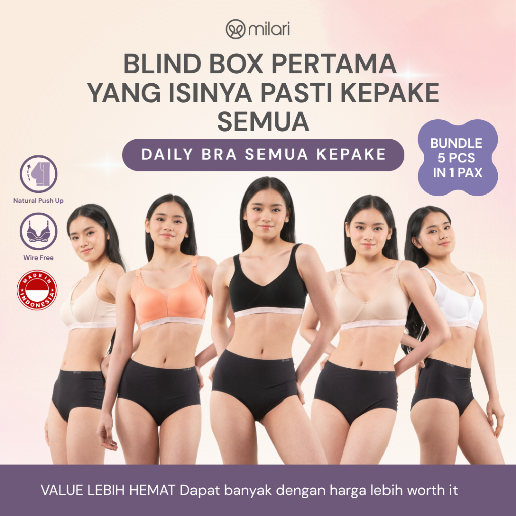 Milari Blind Box Daily Bra Tanpa Kawat, Warna Random isi 5pcs/box, Kualitas Export Korea