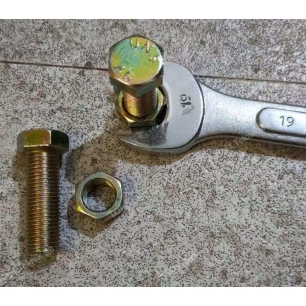 baut drat halus m14x35 mm kunci 19 drat pitch 1.5 kuning / baut kuning drat halus m14 x 35 mm / baut