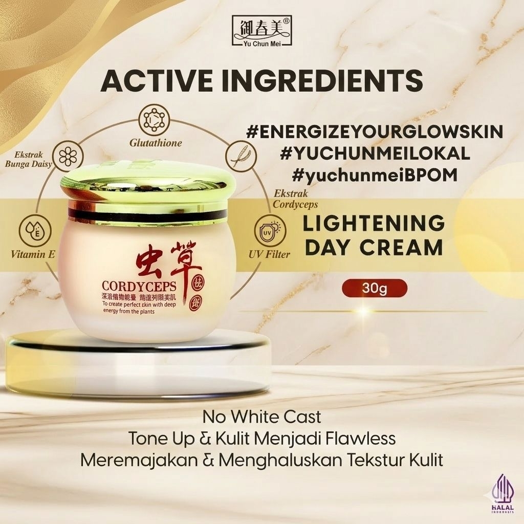 YU CHUN MEI CORDYCEPS LIGHTENING DAY CREAM 30 GR /CREAM SIANG ORI UV YU CHUN MEI (BPOM ORIGINAL LOKA