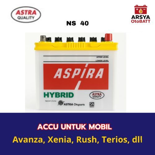 ASPIRA - Aki Mobil Avanza Xenia Rush Terios DLL - Accu Aspira NS40 Aki Basah 12 V / 32 Ampere
