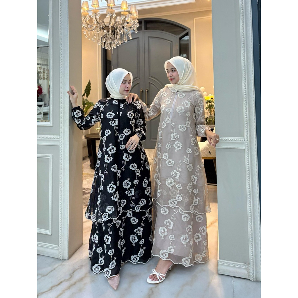 Gamis busui organza milky mix furimg armanisilk ori By Edness Kayla