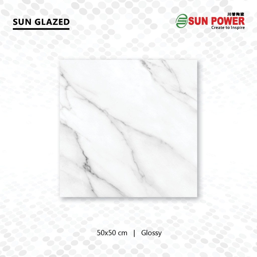 SUN POWER Canova White 50x50 Glossy – Keramik Tiles (Sun Glazed Tiles) Lantai & Dinding Sun Power Ce