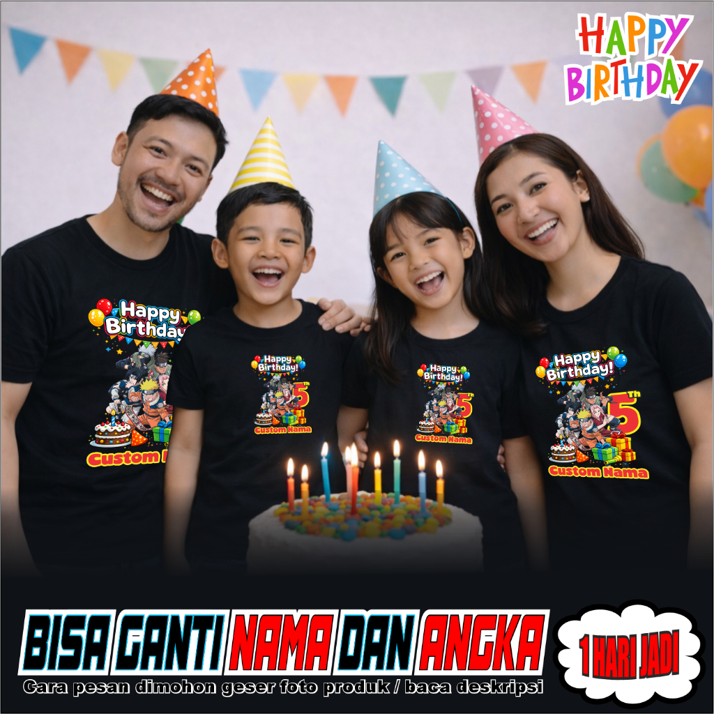T-Shirt Kaos Ulang Tahun Anak Naruto Cartoon Baju Couple Keluarga Custom - MACTIVE