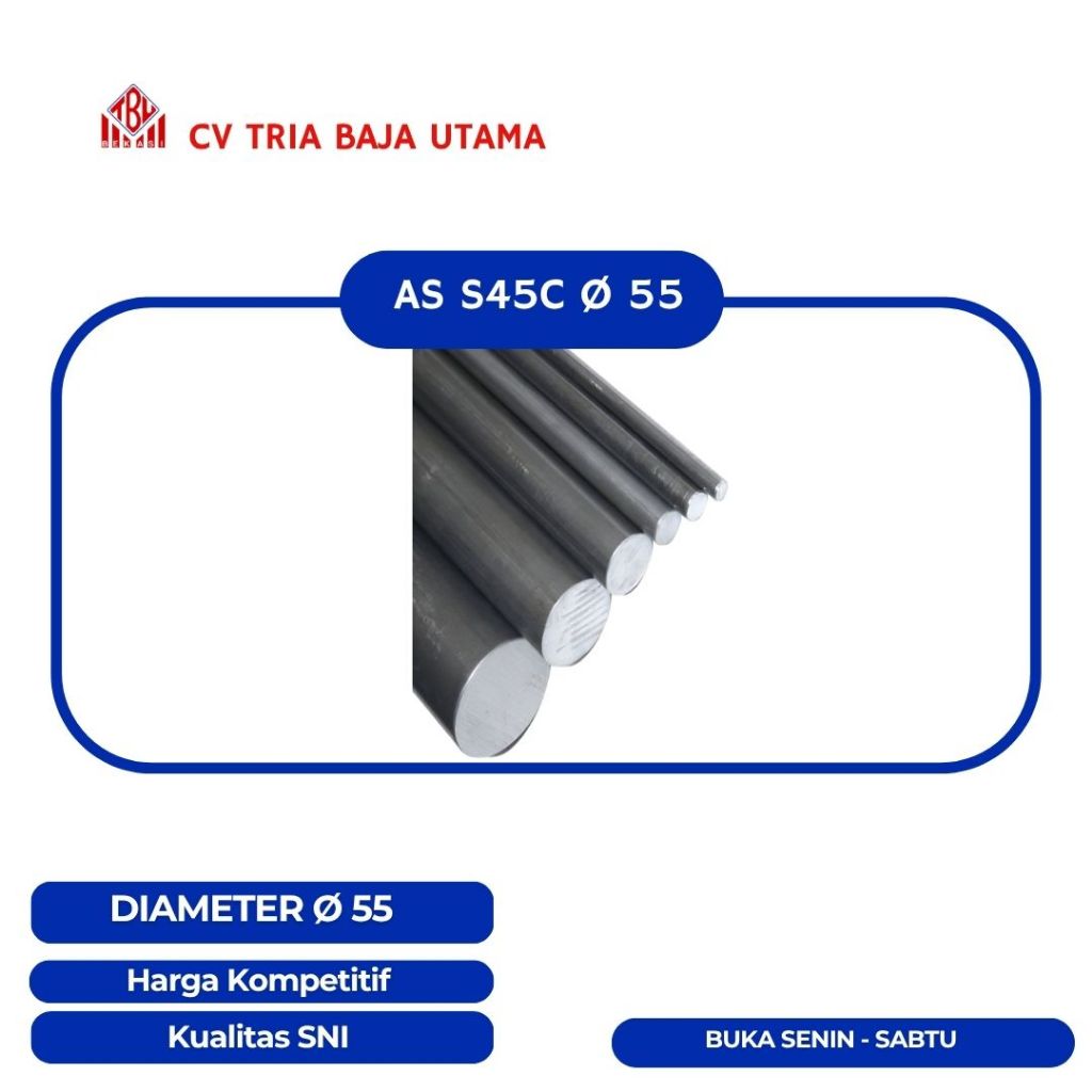 Besi AS S45C Diameter 55mm Custom Panjang | Besi Bulat Presisi | Bisa Potong Sesuai Order – Baja Kua