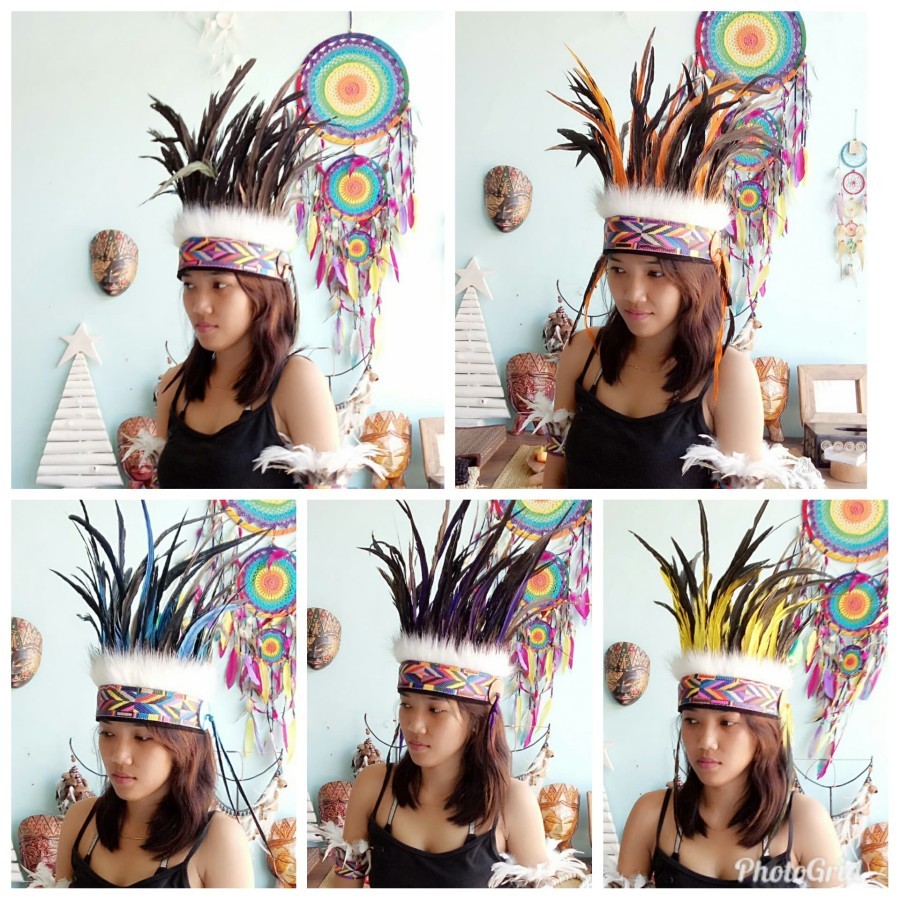 Headband/topi bulu ayam tarian tradisional papua,dayak, hiasan kepala, kostum tari, karnaval, baju a