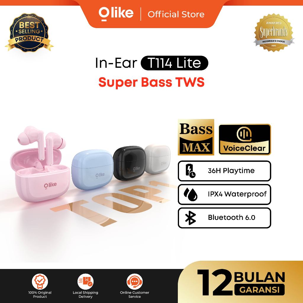 [Best Selling] Olike Super Bass Mini TWS T114 lite Wireless Earphone Headset Bluetooth 6.0 IPX4