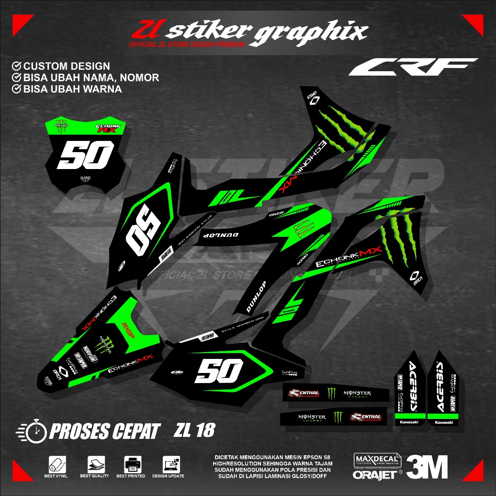 Decal Sticker KXF Premium Full Body – Desain Keren Honda KXF Trail Supermoto ZL18