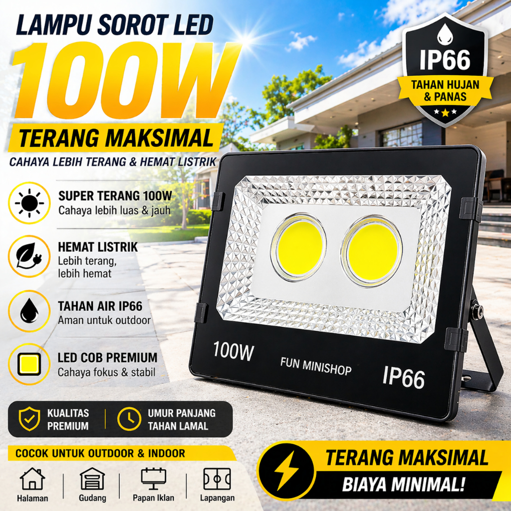 FUN M Lampu Sorot Tembak Led COB 100 Watt / Lampu Sorot LED 100 Watt Waterproof