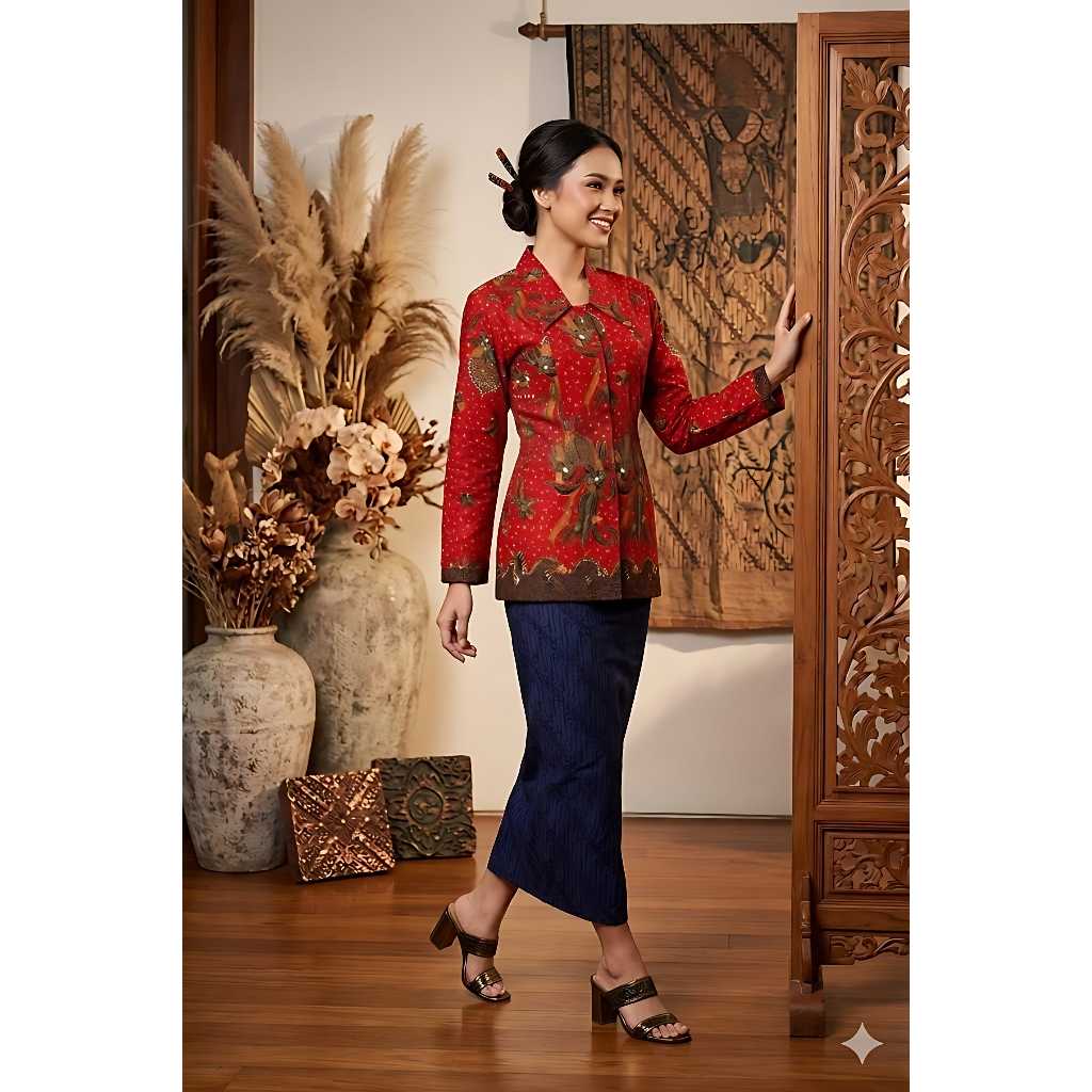 HOT SALE  Blouse Batik Putri Jelita Atasan Kerja Wanita Lengan Panjang 036 - MJa 019