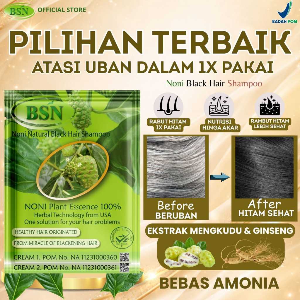 BSN Noni Shampoo isi 1 sachet | Nutrisi Rambut Herbal Mengkudu Hitam Berkilau