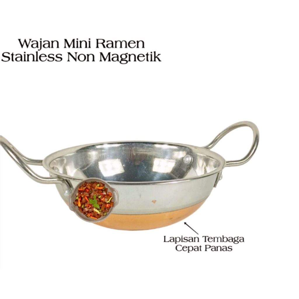 Wajan Kuali stainless steel lapisan tembaga Tebal Wajan ramen s/s non magnetik Golden horse 21cm 23c