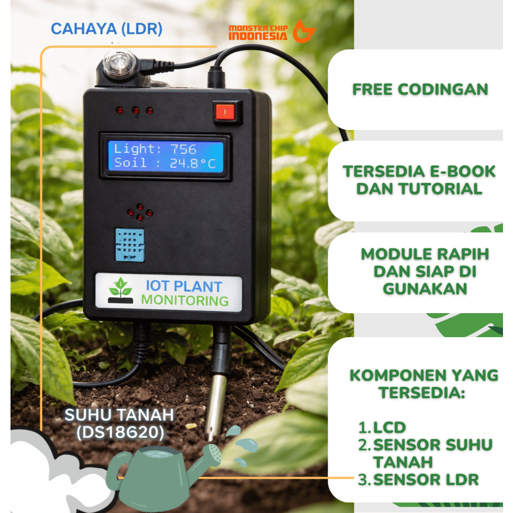 KIT IoT Monitoring Tanaman ESP32 | Sensor Suhu Tanah & Cahaya LDR + LCD