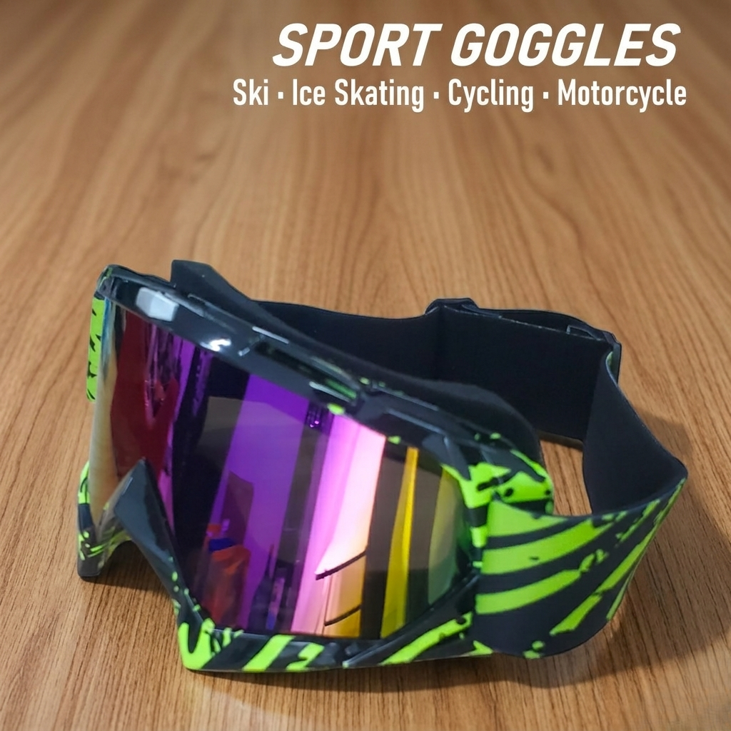 Kacamata Helm Motor Goggles Motocross ATV Dewasa Anti Angin Debu Windproof Lensa Lebar Strap Elastis