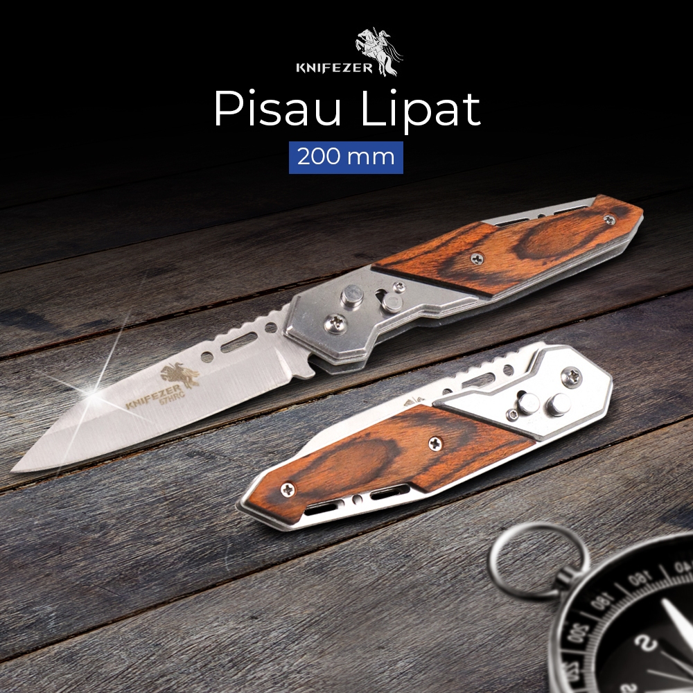 KNIFEZER Blade survival Pisau Lipat Knife Wooden Handle - CBF64