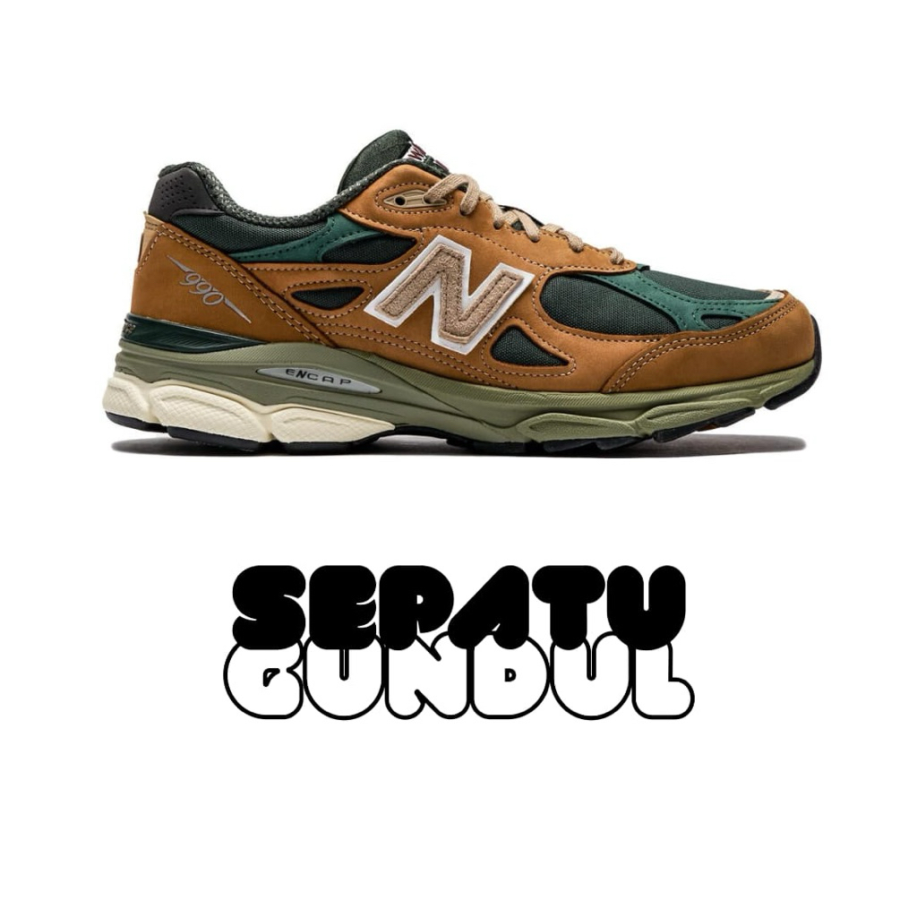 Sepatu Sneaker Pria NB 990v3 Tan Green  Made in USA M990WG3
