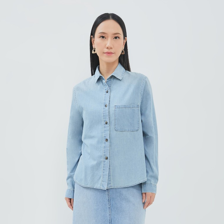 Geela Official - Aneska Blue Denim Shirt (G.11683) | Kemeja Wanita