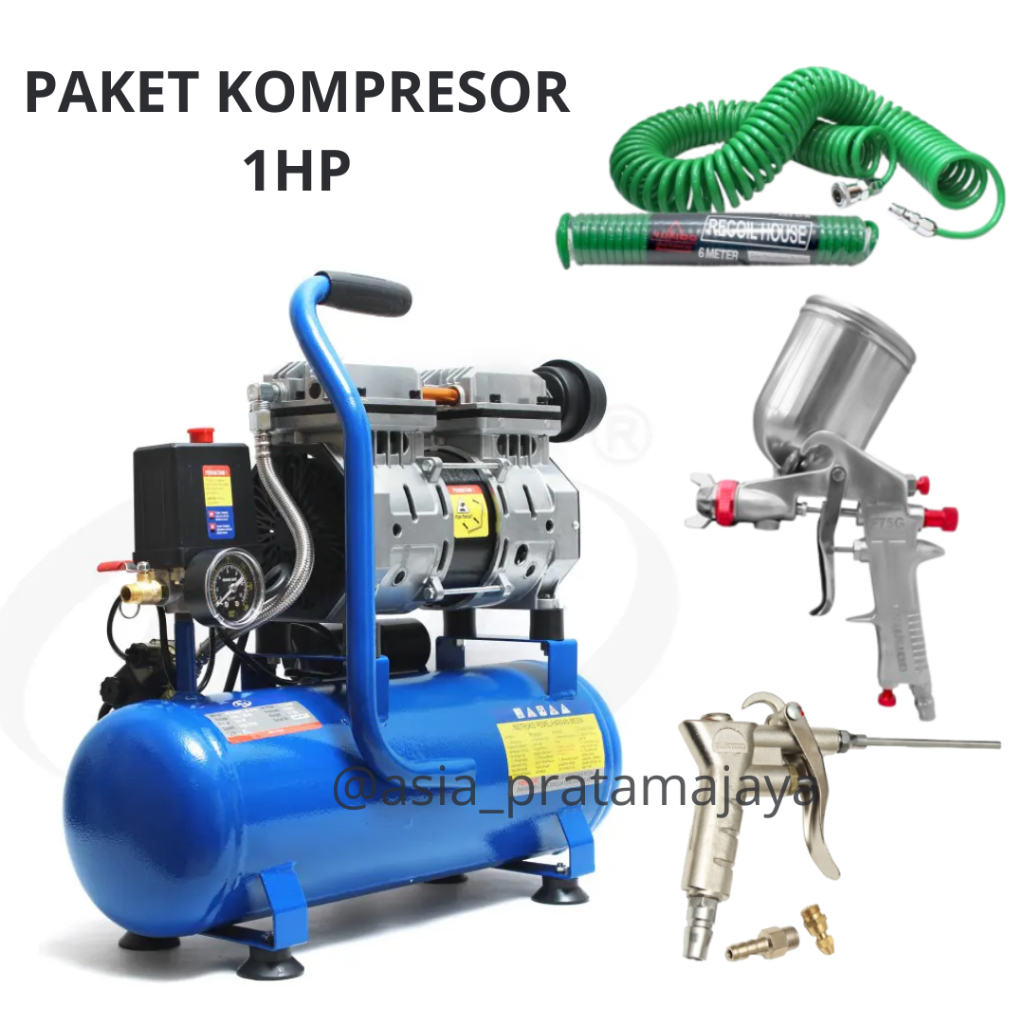 PAKET Komplit Mesin Kompresor angin/listrik OILLESS 1HP 9 LITER Portable H&L PAKET KOMPRESOR UNTUK C