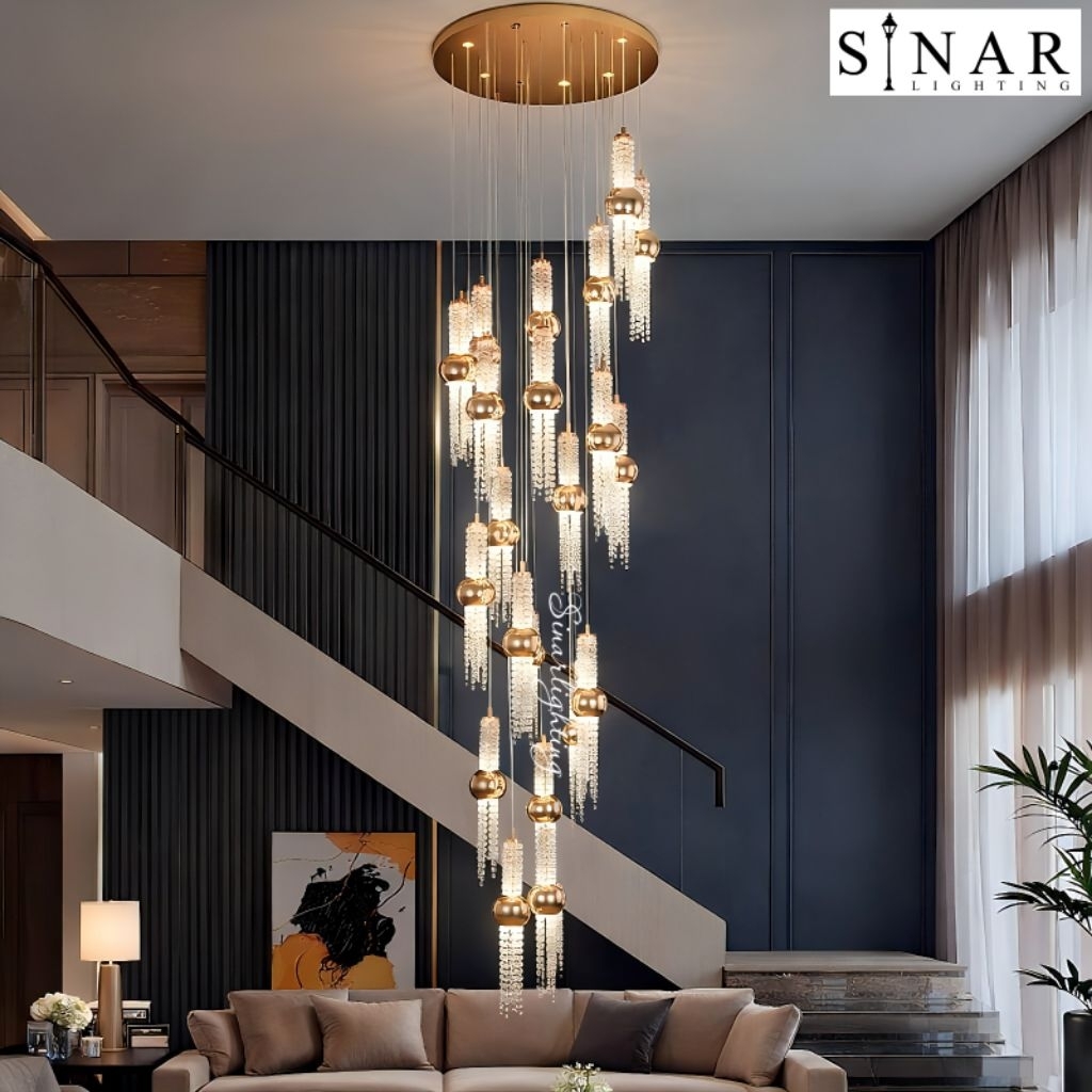 Lampu gantung Kristal Void turun 20 LED X1999