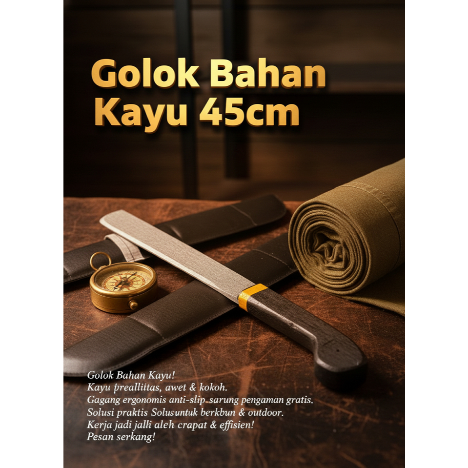 Golok Kayu Tidak Tajam Untuk Latihan Silat Golok Mainan Panjang 45cm