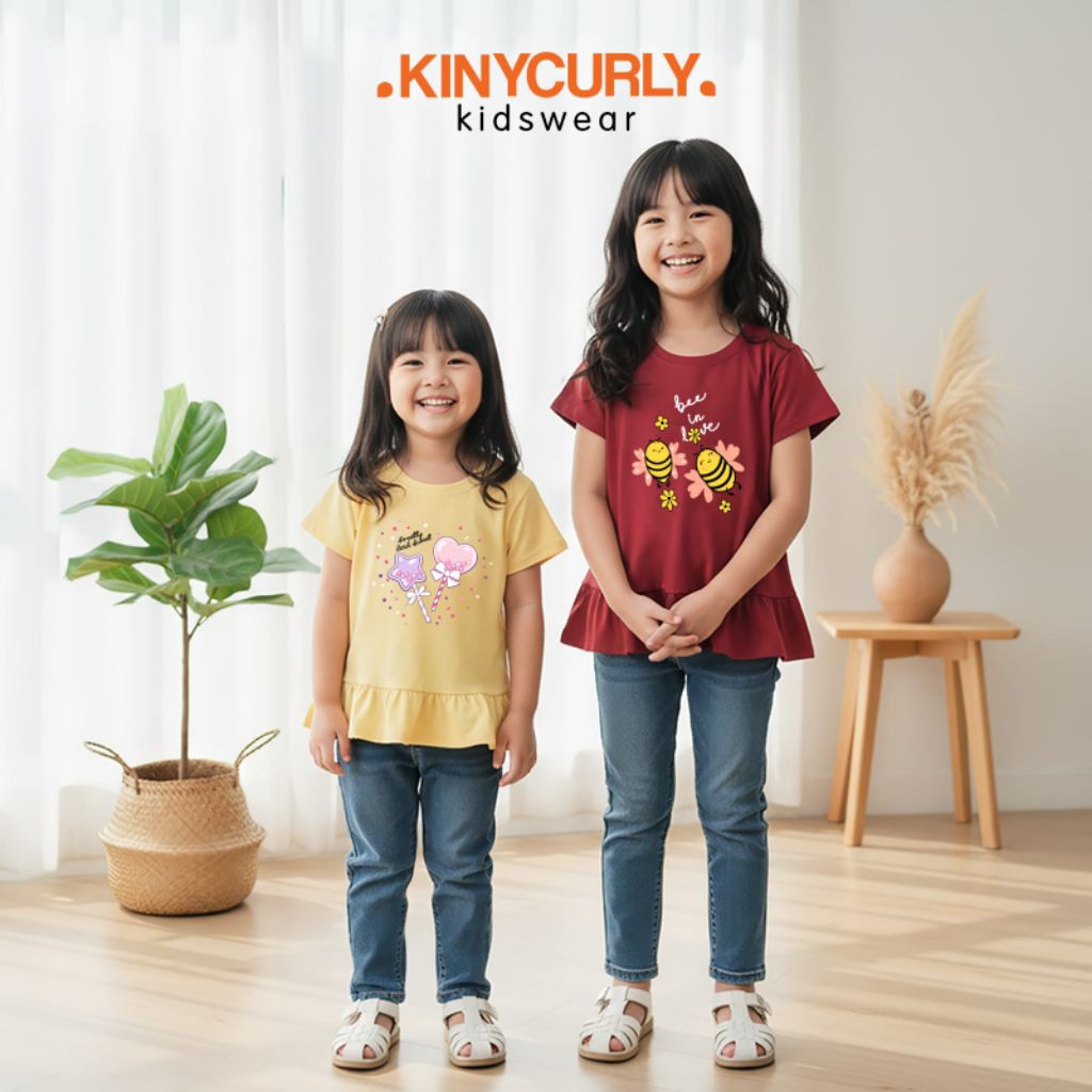 KINYCURLY Kaos Anak Cewek Perempuan 1-12 Tahun Poppy Top Peach Navy Butter Maroon Olive Lilac