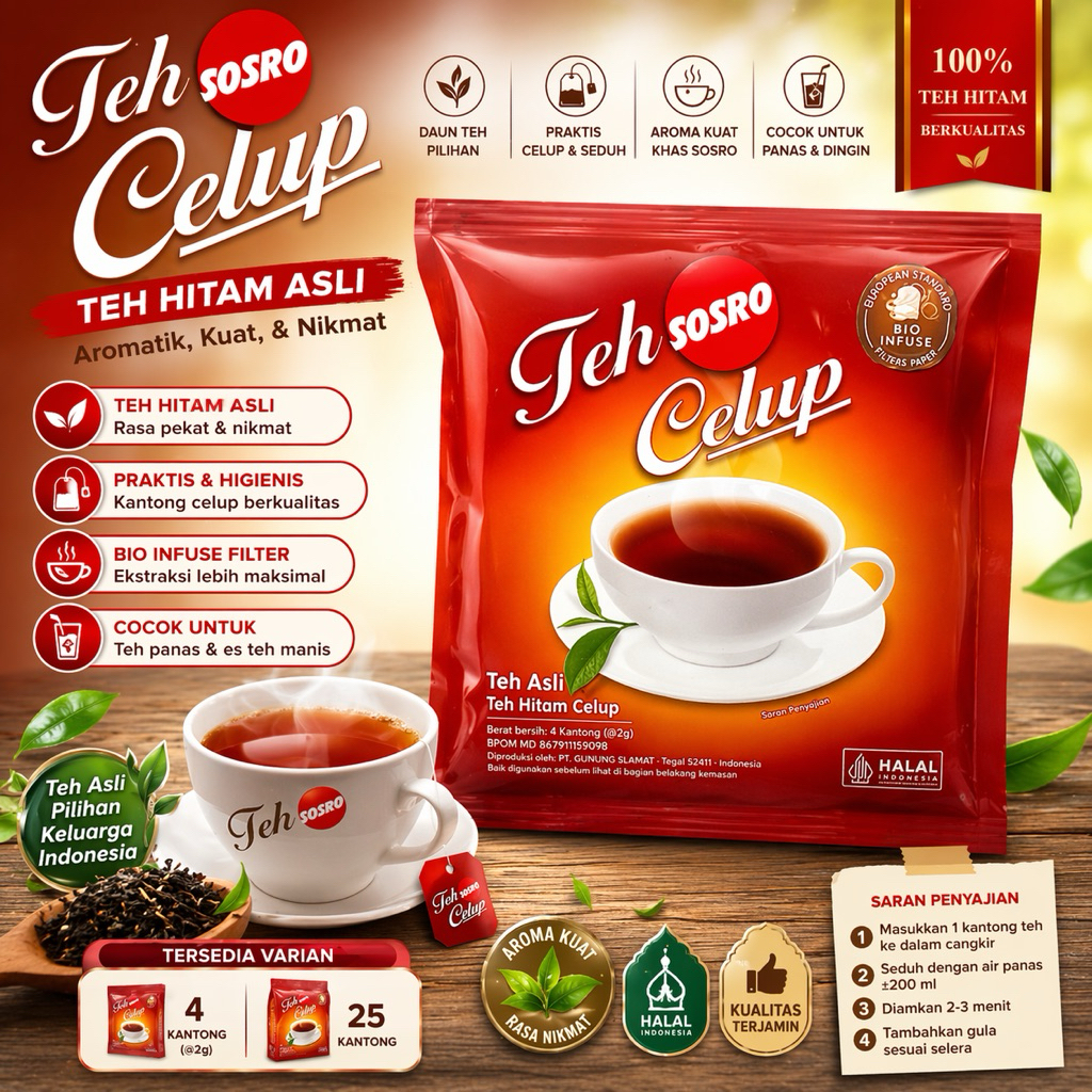 Teh Celup SOSRO sachet / PAK / 20 sachet
