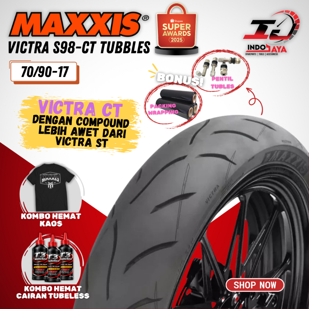(READY STOCK) BAN MAXXIS VICTRA 98CT TUBELESS RING 17 (70/90-17) BAN TUBBLES MOTOR BEBEK SUPRA / VEG
